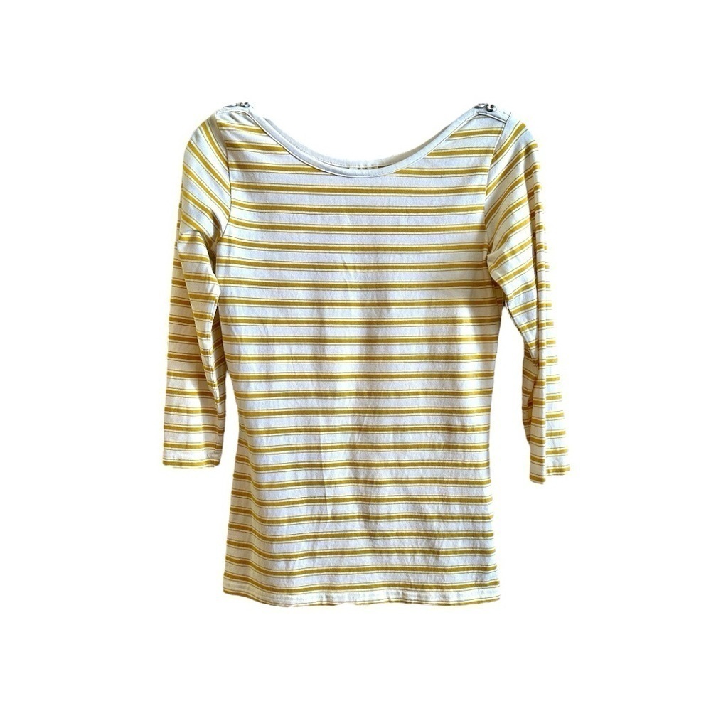MATILDA JANE, WOMENS, STRIPE TOP. MUSTARD & WHITE STRIPE, BOAT NECK. SIZE S - Picture 2 of 7